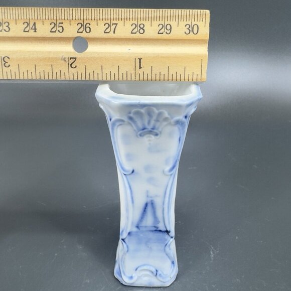 Antique 1920s German Porcelain Bud Vase Toothpick Holder Blue Sailing Boat VTG - Picture 4 of 13
